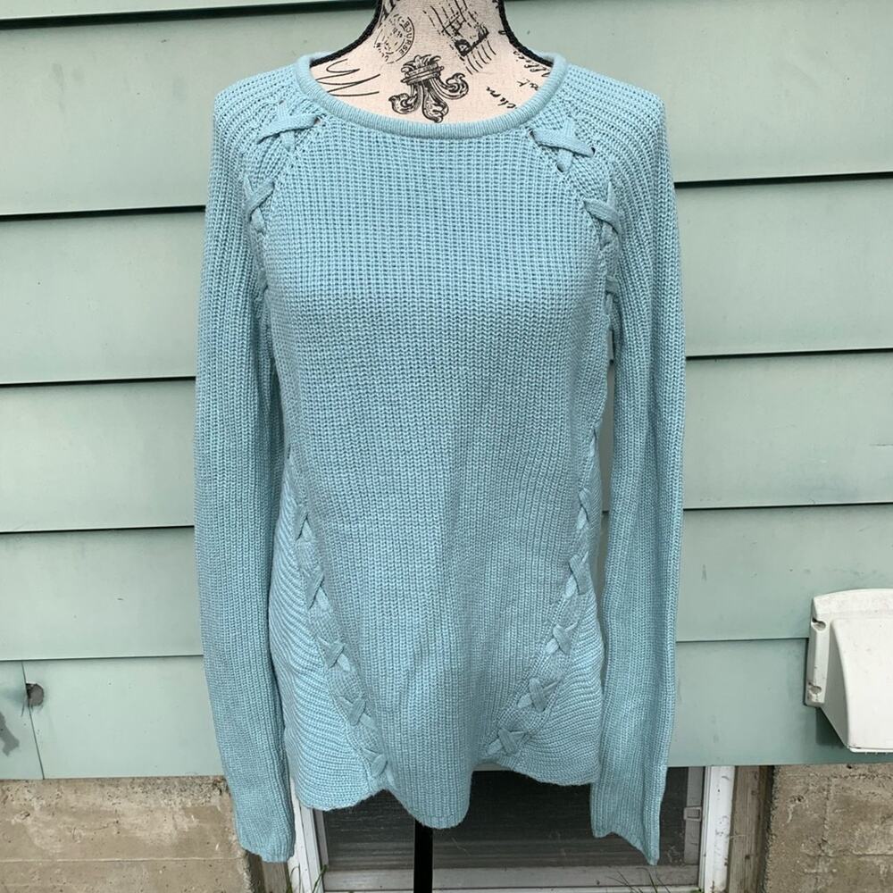 a.n.a light blue long sleeve knit braided sweater
